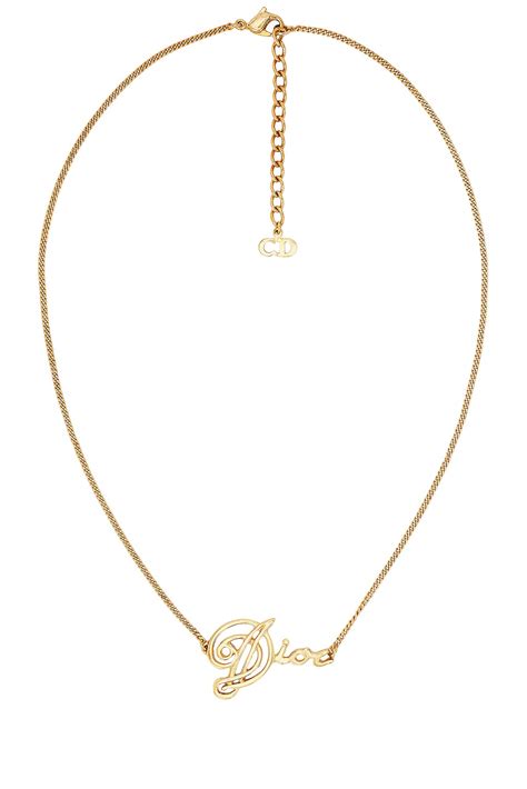 dior logo necklace gold|FWRD Renew Dior Cursive Logo Necklace in Gold .